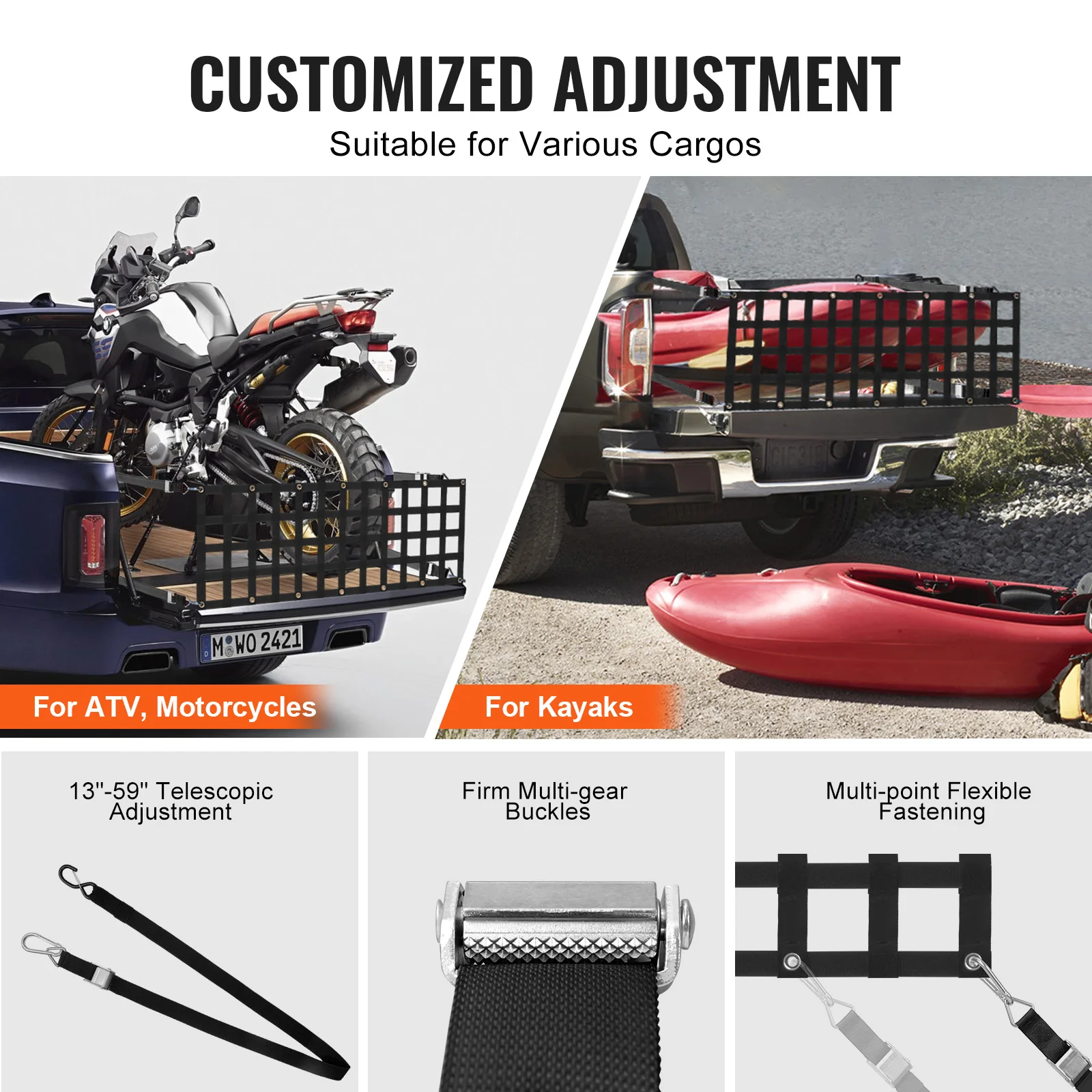 SucceBuy Car Tailgate Net Elastic Rear Cargo Trunk Storage Organizer with 4 Telescopic Straps Luggage Net for Trailer Jeep SUV