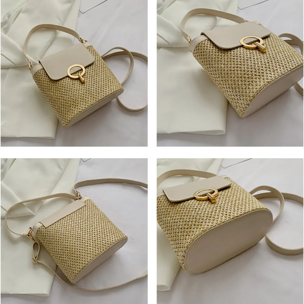 Handheld Damen Eimer Urlaub 2024 Frühjahr/Sommer neue Crossbody Stroh Rattan gewebt Mode kleine Tasche_voghion.com