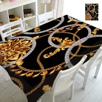 Chaîne de clés grecque noire et or, style baroque, pour fête d'anniversaire, décoration intérieure, nappe de table de luxe dorée à motif damassé, rectangulaire et carrée 5