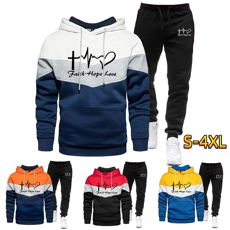 Men's Tracksuit Trend New Hooded 2 Pieces Set Hoodie Sweatshirt + Sweatpants Sportwear Jogging Outfit Man Clothing