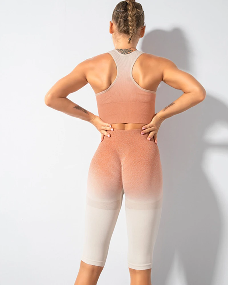 ASHEYWR New Gradient Shorts Women Seamless High Elastic Fitness Push Up Short Pants Skinny High Waist Workout Short Sexy workout clothes for women