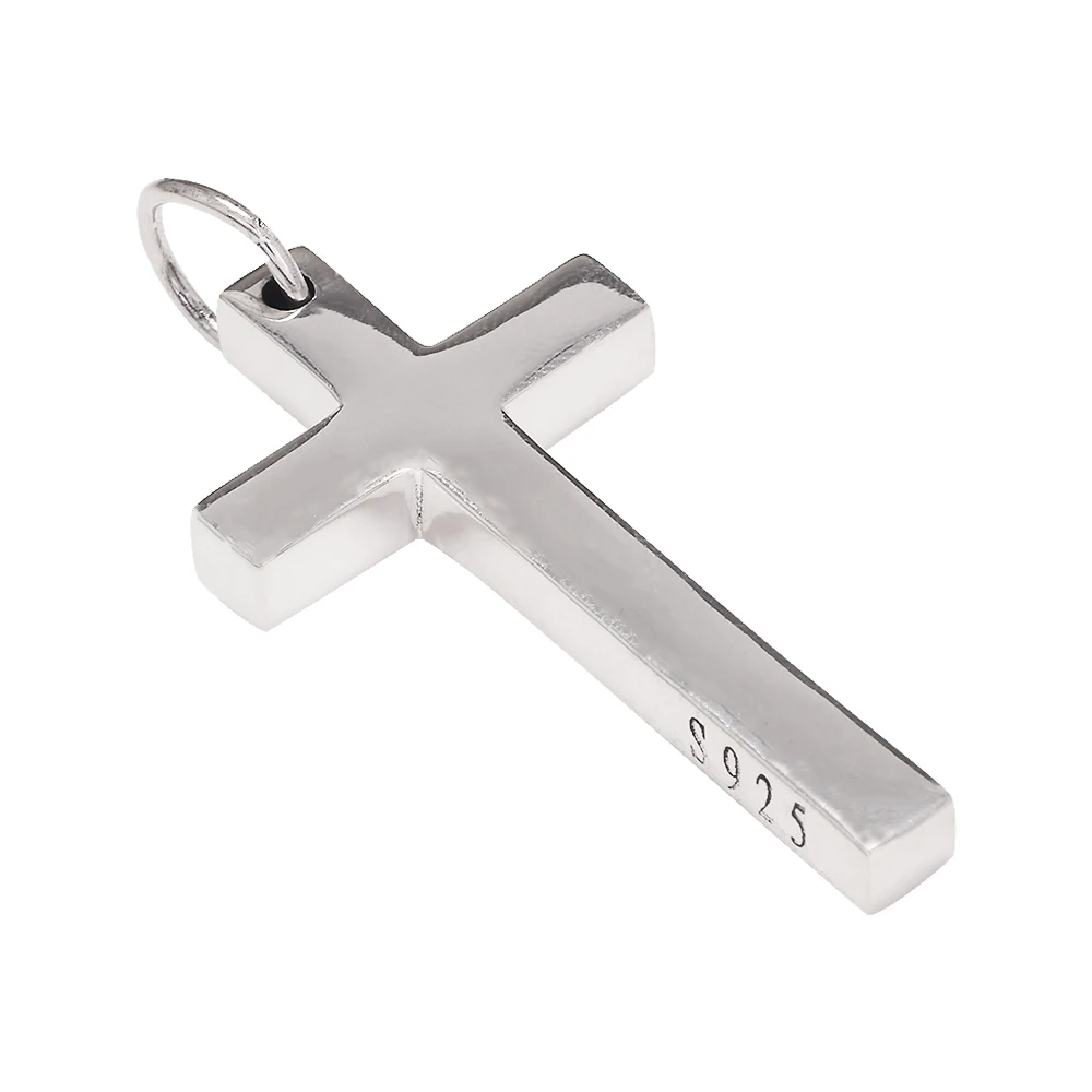 100% Real Solid S925 Sterling Silver Cross Pendant For Men Women Smooth High Polishing Simple Design Jesus Christ Jewelry 5