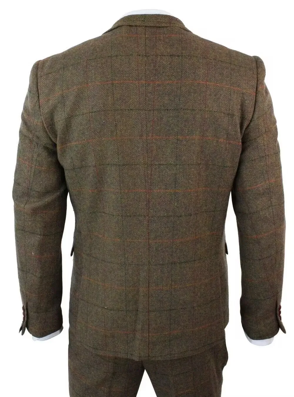 Formal Brown Plaid Woolen Men's Suits 3 Pieces Slim Fit Notch Lapel Blazer Vest Pants Herringbone Tuxedos For Wedding/Business