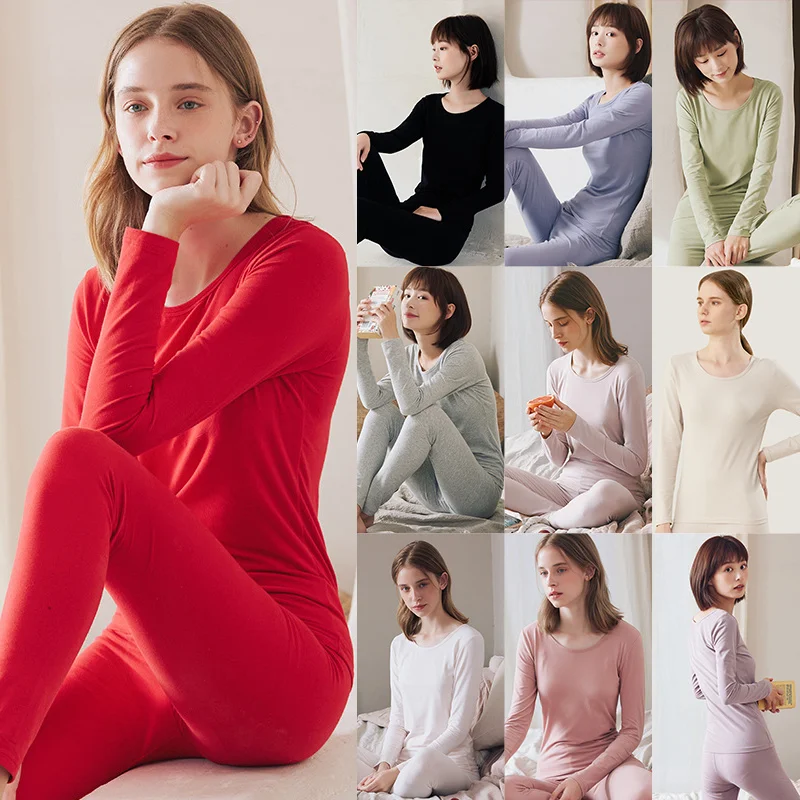 Ladies Sleepwear Cotton Pajamas Sets Long Sleeves Tops + Trousers Suit Basement Thermal Underwear Sets Student Homewear PJ Mujer