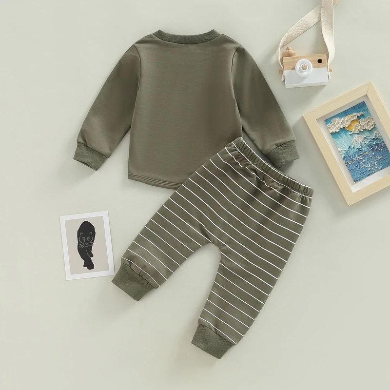 FOCUSNORM 0-3Y Autumn Causal Baby Boys 2pcs Clothes Sets Striped Patchwork Long Sleeve Pullover Pocket Sweatshirt Tops Pants