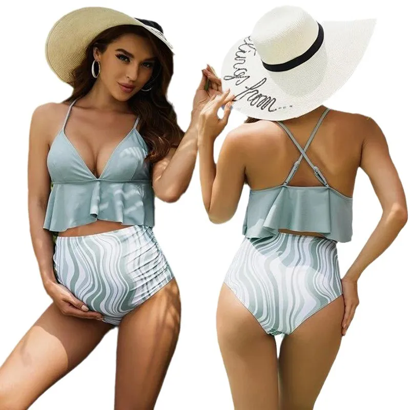 Premama 2 Pieces Bathing Suit High Waist Split Swimsuit Pregnant Women Swimwear Matenrity Bathers Swimming Beachwear Bikini