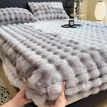 High Quality Thickened Faux Rabbit Fur Duvet Cover Set with Bed Sheet for Winter Autumn Warm Queen Bedding Set Warmth Bed Sets