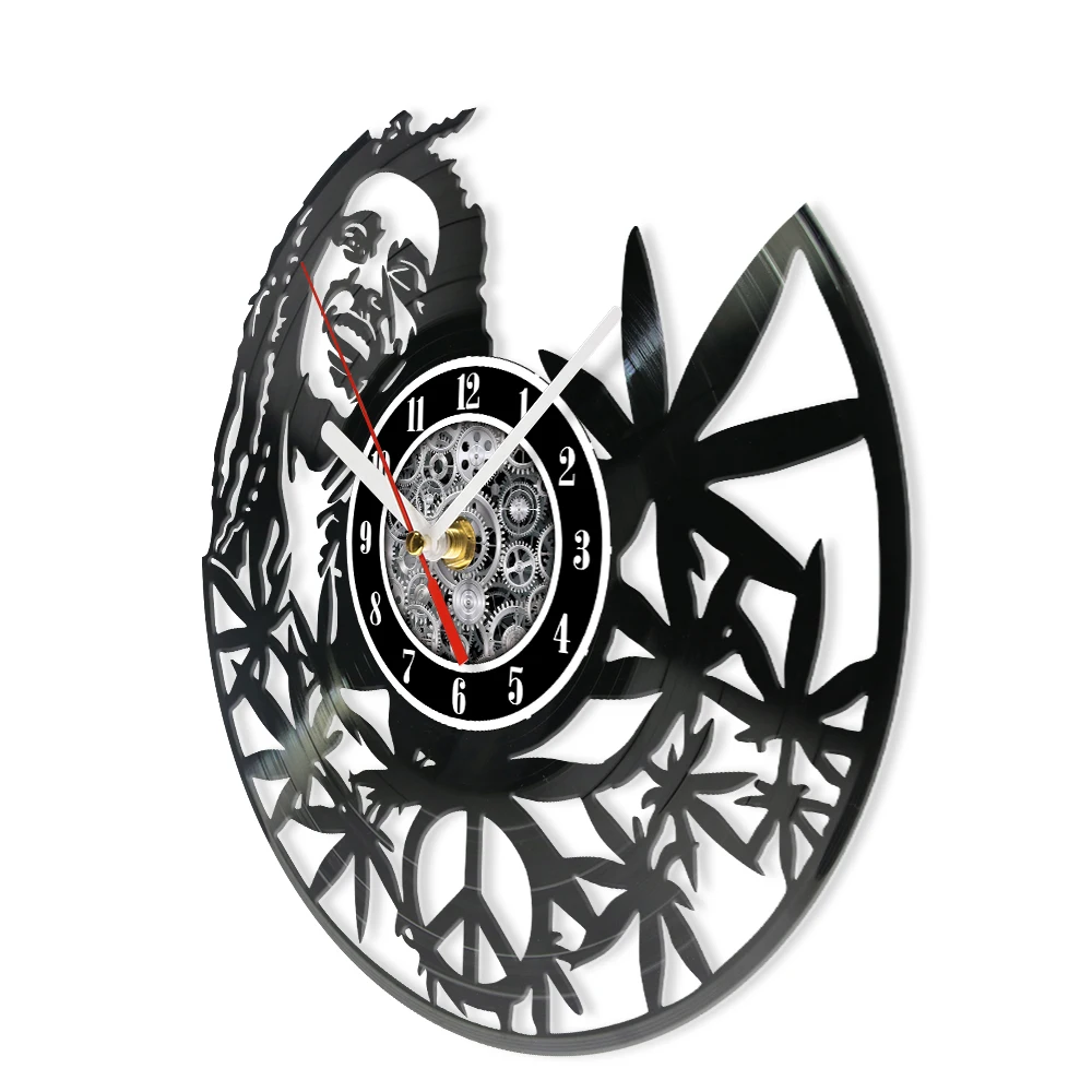 Weed Leaf Retro Music Album Wall Clock for Bedroom Man Cave Decor Weed Marijuana Leaf Carved Music Album Vinyl Record Wall Clock 2