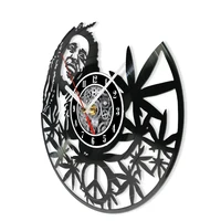 Weed Leaf Retro Music Album Wall Clock for Bedroom Man Cave Decor Weed Marijuana Leaf Carved Music Album Vinyl Record Wall Clock 2