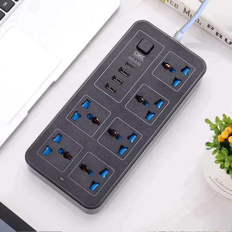 المملكة المتحدة الاتحاد الأوروبي الولايات المتحدة التوصيل قطاع الطاقة مقبس متعدد الاتصال مع 3 USB 1 نوع-C ميناء تهمة منفذ كهربائي عالمي 1.8 متر تمديد الحبل