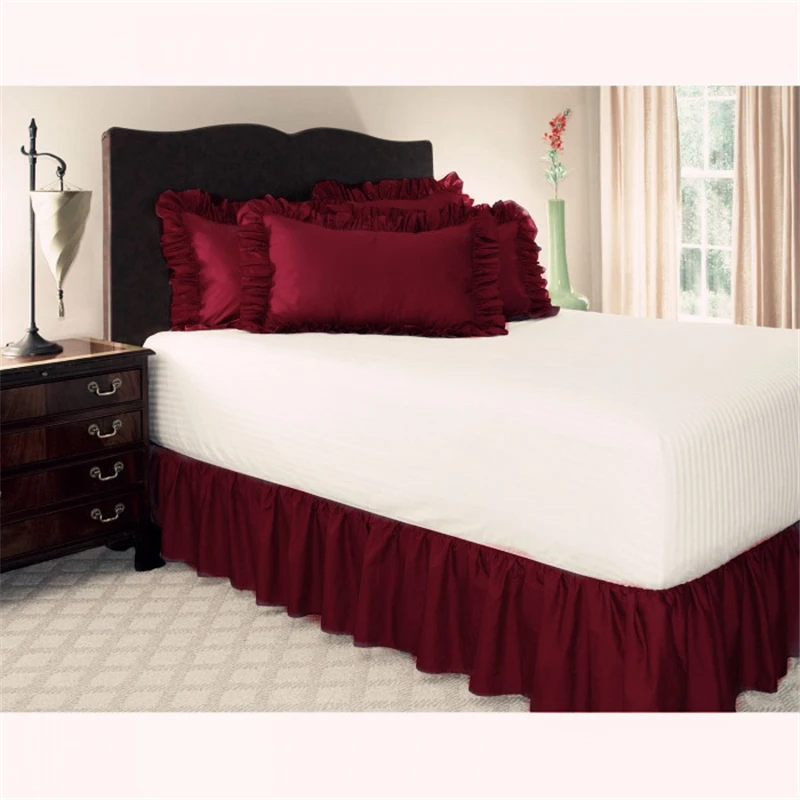 

Pure Color Easy Fit Bed Skirt Hotel Elastic Band without Bed Surface Wrap Around Queen Dust Ruffle