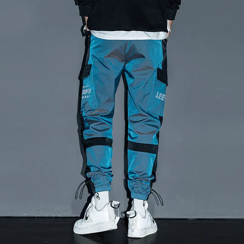 Cargo Pants Hip Hop Streetwear Joggers Pants Men Student Casual Cargo Pant Trousers High Street Elastic Waist Loose Laser Harem Pant Boys Military Cargo Pants Men Casual Pants