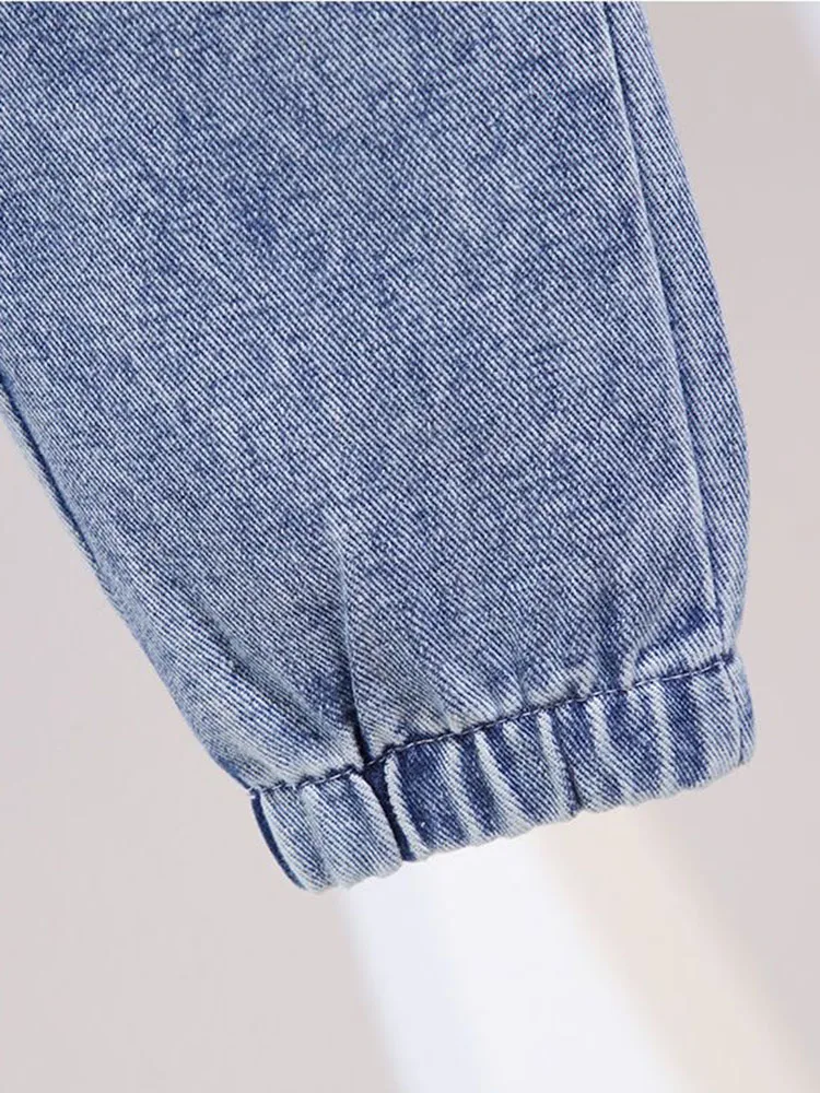 Summer Ankle Length Elestic High Waist Harem Jeans Baggy Oversize 85kg Denim Pants Button Blue Vaqueros Casual Woman Pantalones