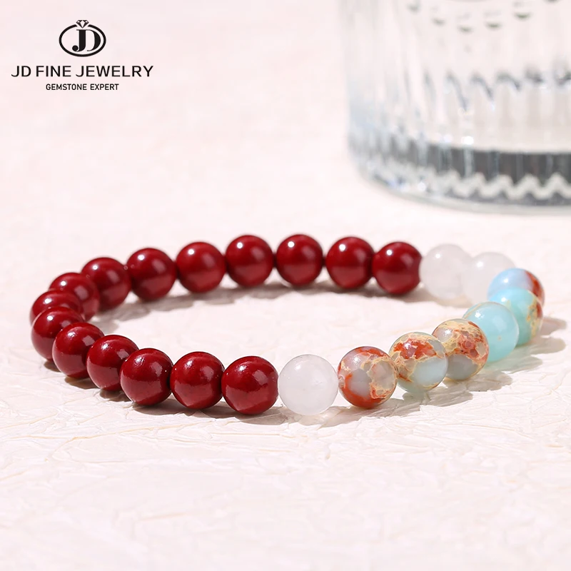 Jd Natural Purple Cinabro Shoushan Stone White Jade Bracciale Combinato Donna Vintage Design Single Circle Stretch Bangles Gift