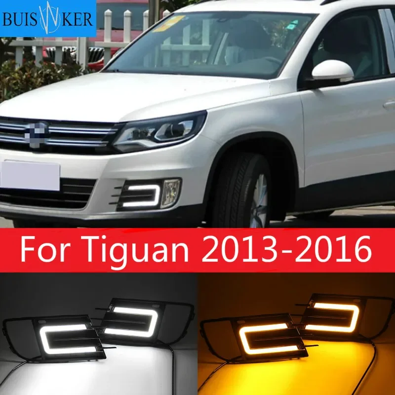 

Светодиодный ДХО-светильник для Tiguan 2013-2016 Tiguan, дневные ходовые огни, противотуманный светильник, аксессуары, реле желтых сигналов, водонепроницаемый 12 В