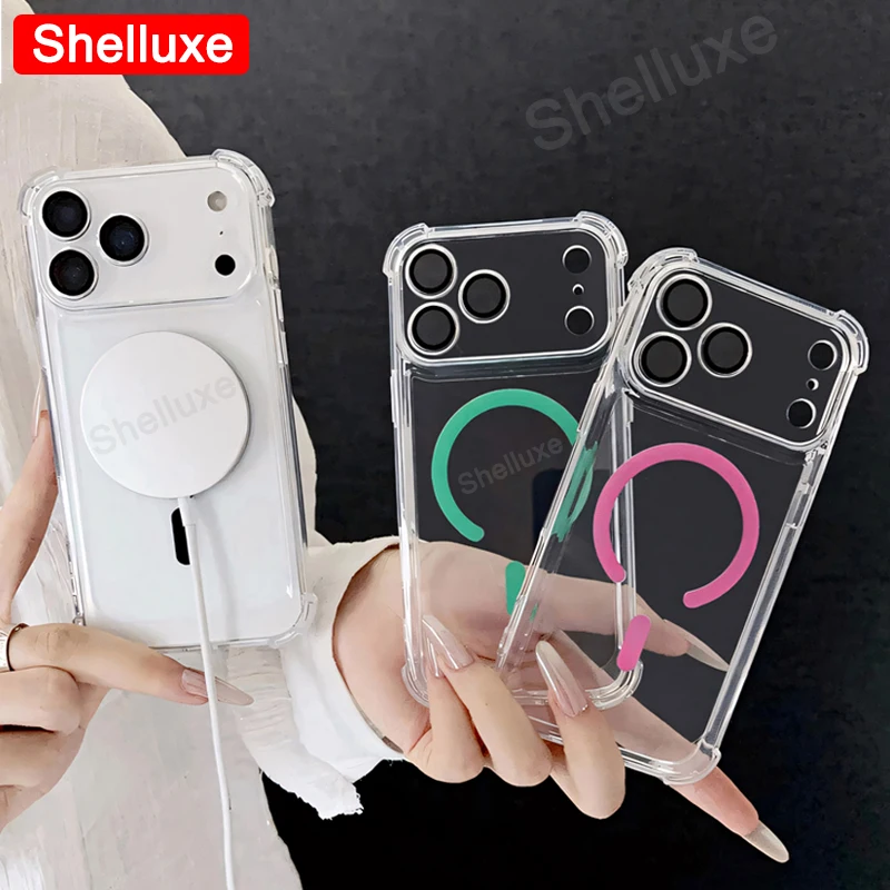 For iPhone17 ProMax Transparent Armour Magnetic Case Shelluxe For iPhone 17 Pro Max 17Air Cases Luxury Corners Protector Cover 2