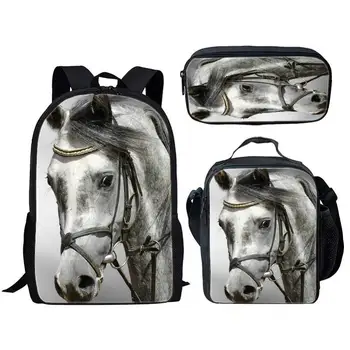 Animal, Horse, Three Piece Set for Children and Youth, Large Capacity Backpack, Meal Pack, Pen Bag 1