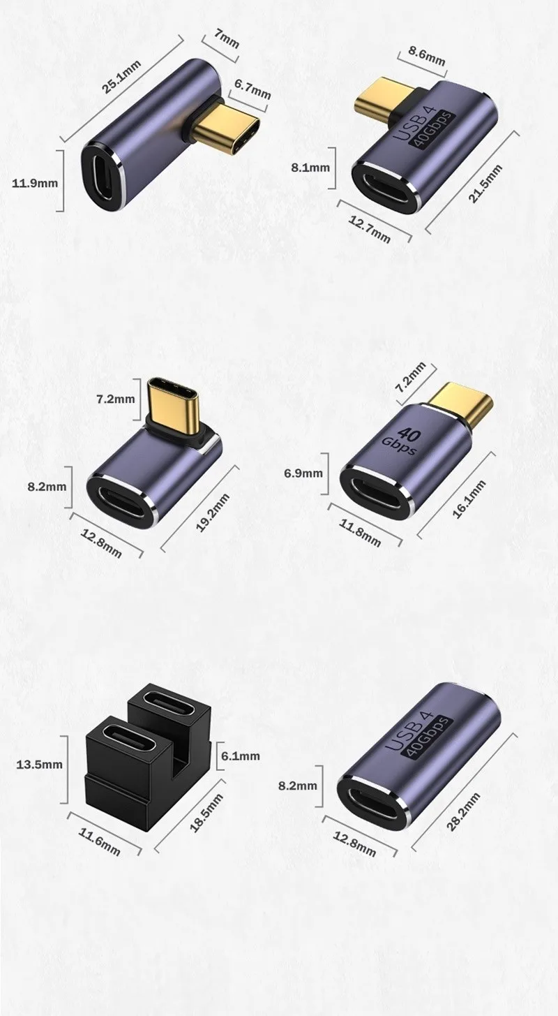 USB4.0 40Gbps Adapter USB C Male To Female 90 Degree 100W Fast Charging Data Converter for Laptop Tablet Phone Accessories