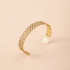 Fashion Open Hollow Adjustable Women's Cuff Bangle Bracelet, Retro Exaggerated Stainless Steel Gold Color Metal Bracelet 1