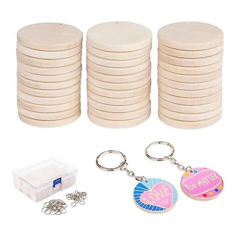 

100 Piece Wooden Circles For Crafts 3.5Cm Unfinished Wooden Keychain Wooden Circles For DIY Craft Christmasdecoration