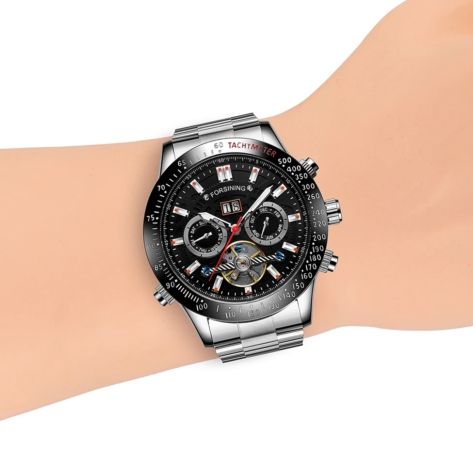 FORSINING Luxury Automatic Movement Large Watches For Men Tourbillon Mechanical Chronograph Clock Waterproof Military Wristwatch