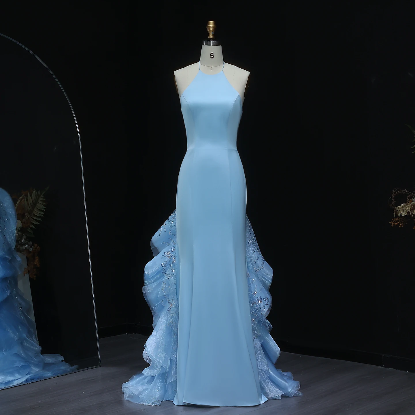 فستان مذهل الأزرق حورية البحر الرسن مساء اللباس مع...