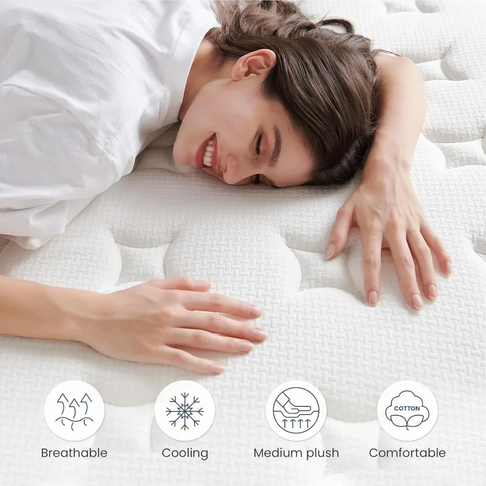 Mattress,10 Inch Hybrid Mattress with Cooling-Gel Memory Foam and Individually Pocket Innerspring,Breathable and Pressure Relief 3