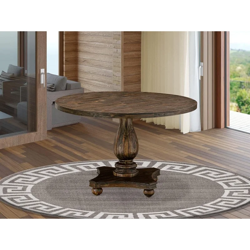 

East West Furniture IR2-07-TP Irving Kitchen Dining Round Wooden Table Top with Pedestal Base, 48x48 Inch, Distressed Jacobean