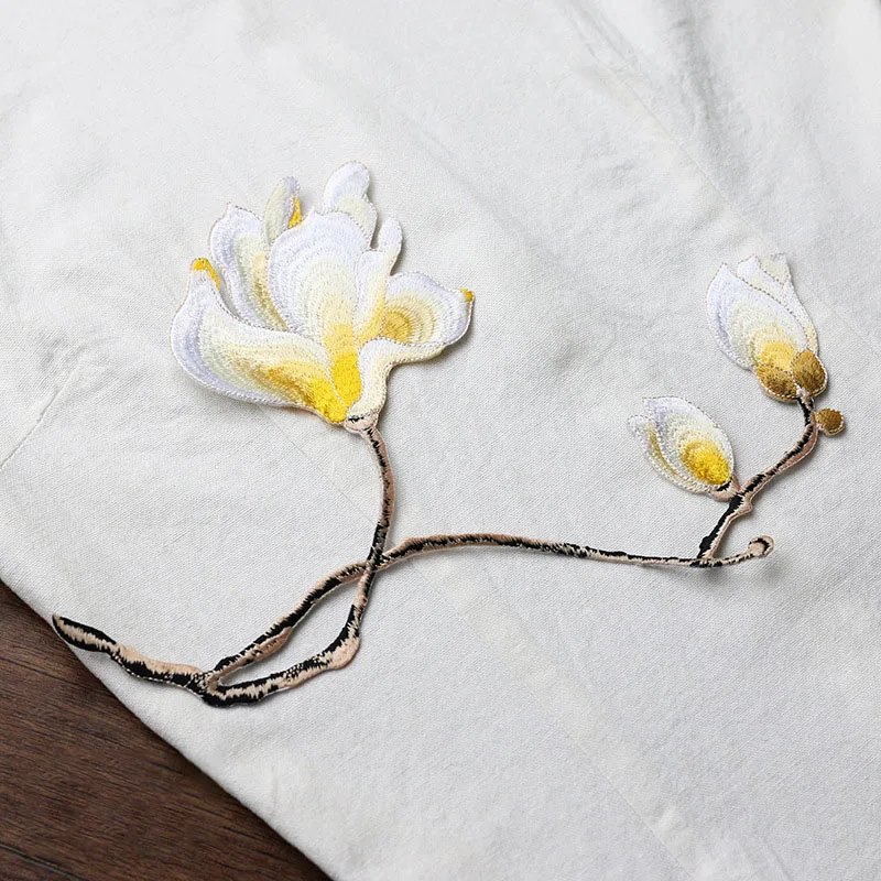 Magnolia Branch Stickerei Eisen auf Mode Patches, DIY Applique, Reparatur Loch Kleidung, Tasche Dekoration, kleiner Klebstoff, 1 Stück – Detail 7
