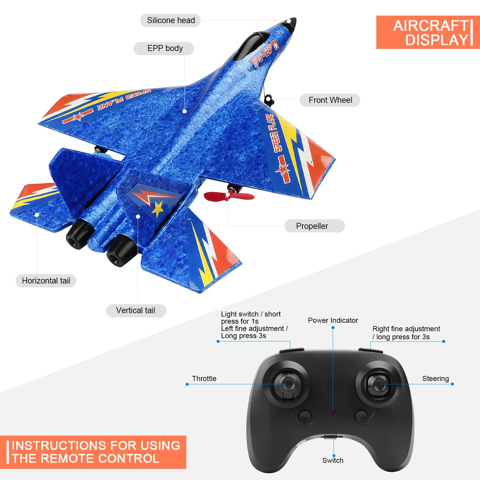 EPP Foam Remote Control Glider Plane with LED Lights for Outdoor Fun