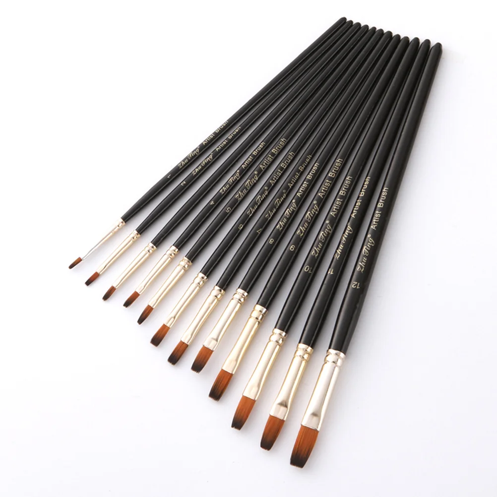 

12 Pcs Two-tone Nylon Paint Brushes Wood Handle Brushes Artist Paint Brush