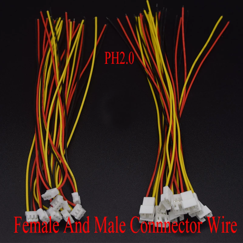 

10Sets PH2.0 3Pin Female Male Plug Connector Pitch 2.0MM With 200MM Wire 26AWG
