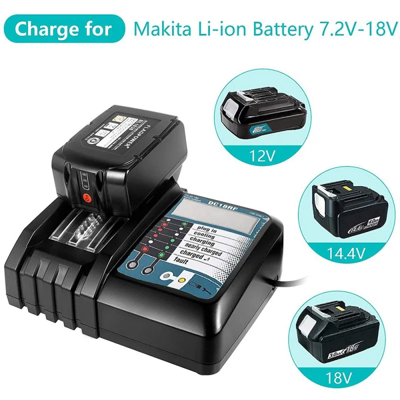 

DC18RF 3A Battery Charger for Li-ion Makita 18V 14.4V BL1830 Bl1430 DC18RC DC18RA Power Tool Charging Current US UK EU AU Plug