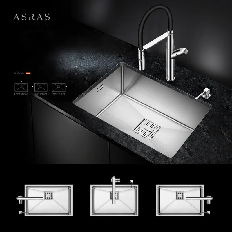 ASRAS 304 Stainless Steel Handmade Kitchen Sink Combo Europe Style Size Large and Small Single Bowl Undermount Vegetable Basin 3