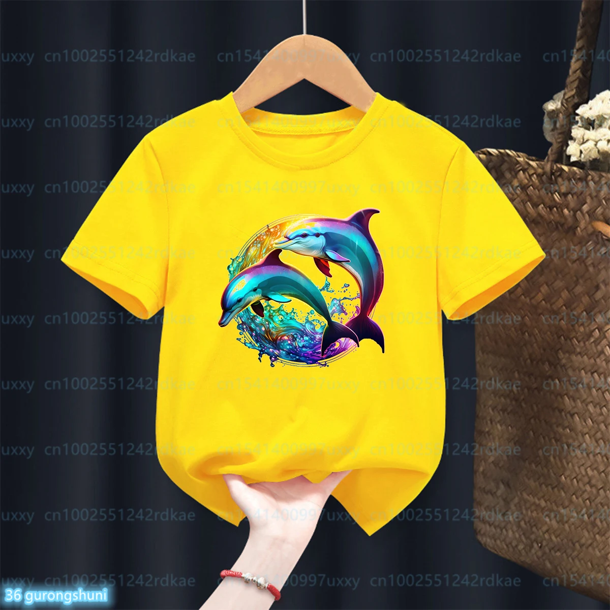 

Beautiful Dolphin For Sea Animal Fans, Dolphin Printed Tshirt For Boys Fashion Boy Clothing Summer Kids Tshirt Yellow Shirt Tops