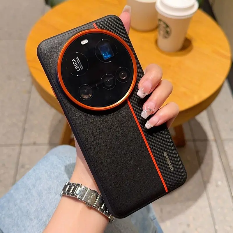 Luxury Shock-Resistant Genuine Leather Case with Metal Lens & Simple Texture Design