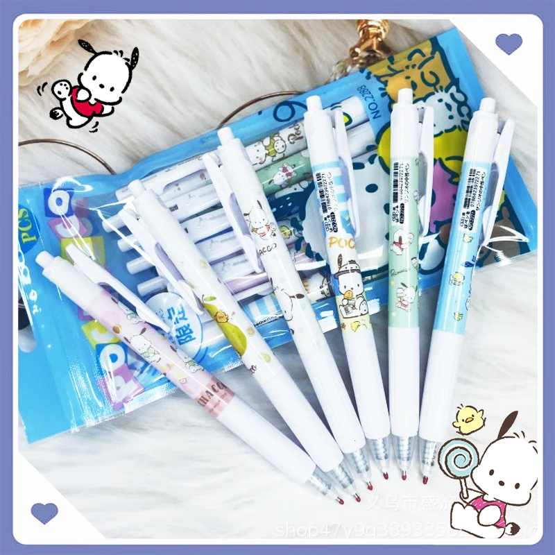 

6Pcs Pochacco Gel Pens Kawaii Students Stationery Lovely Smooth Pressing Cartoon Neutral Pen Sanrioed Office Kids Girls Gift