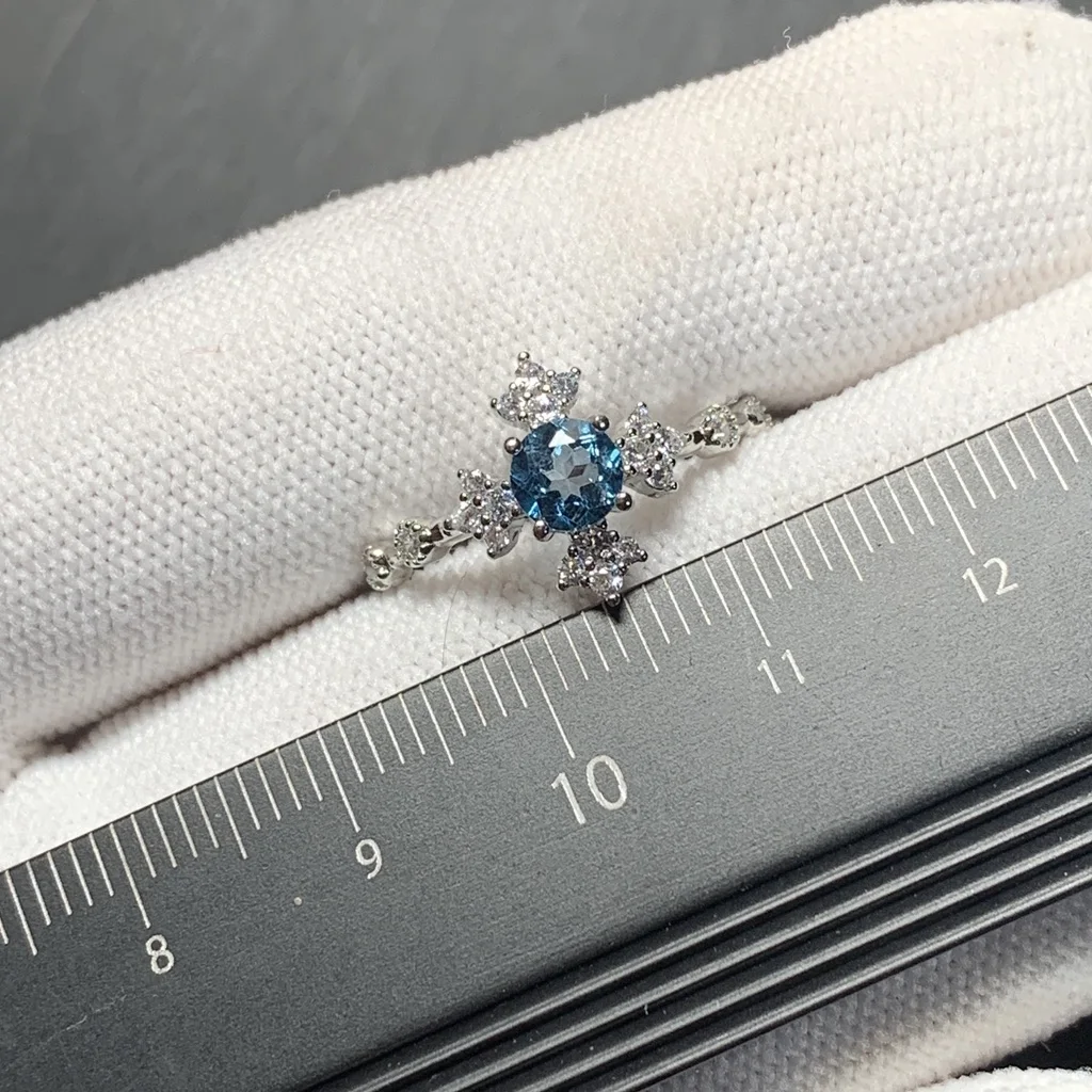 3MM Natural blue topaz Ring Adjustable Female Ring Jewelry for Women Gift Wholesale High Quality Vintage Fine