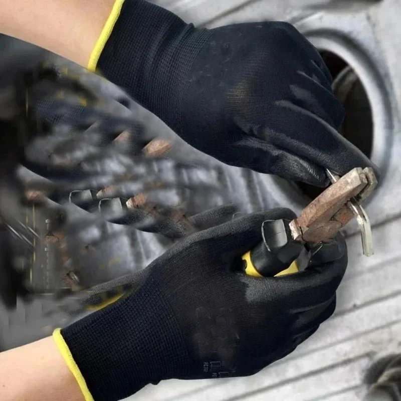 Black PU Coated Work Gloves Breathable Non Slip for Factory Machinery Gardening Woodworking Outdoor Work Car Repair Supplies 5