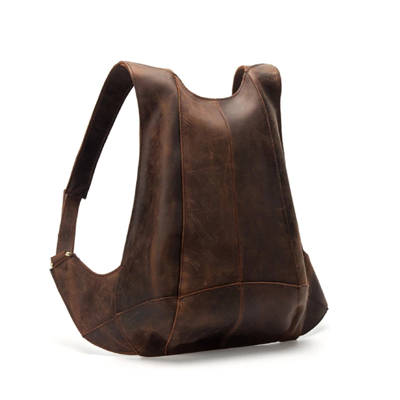 

Crazy Horse Leather Fanny Backpack Unique Design Causal Rucksack Outdoor School Bag Fashion Leather Sports Bike Daypack