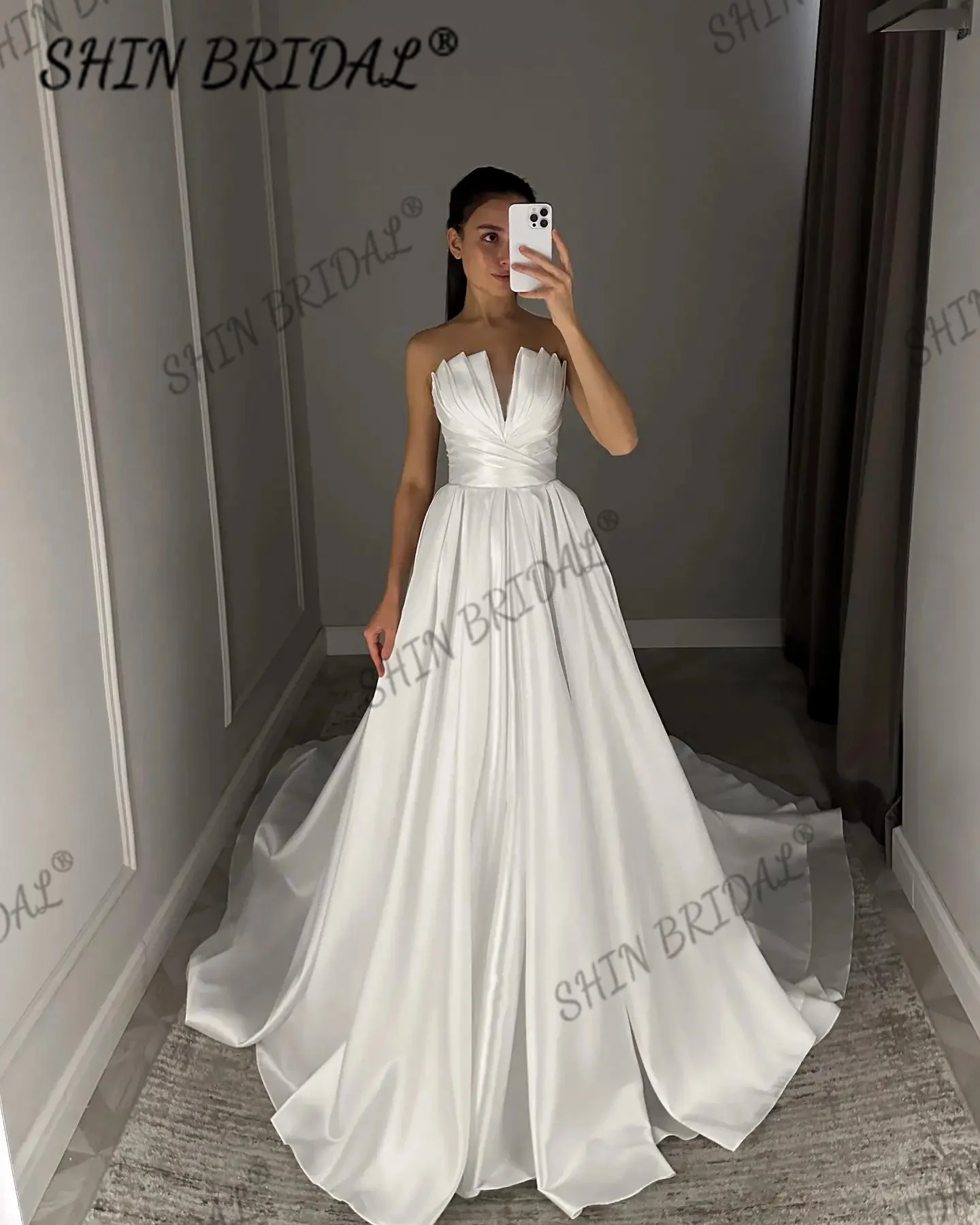 

Ruched V-neck Boho Beach Bridal Gown Wedding Dresses Sweep Train Custom Made 2024 New Vestidos De Noival فساتين زفاف على الموضة