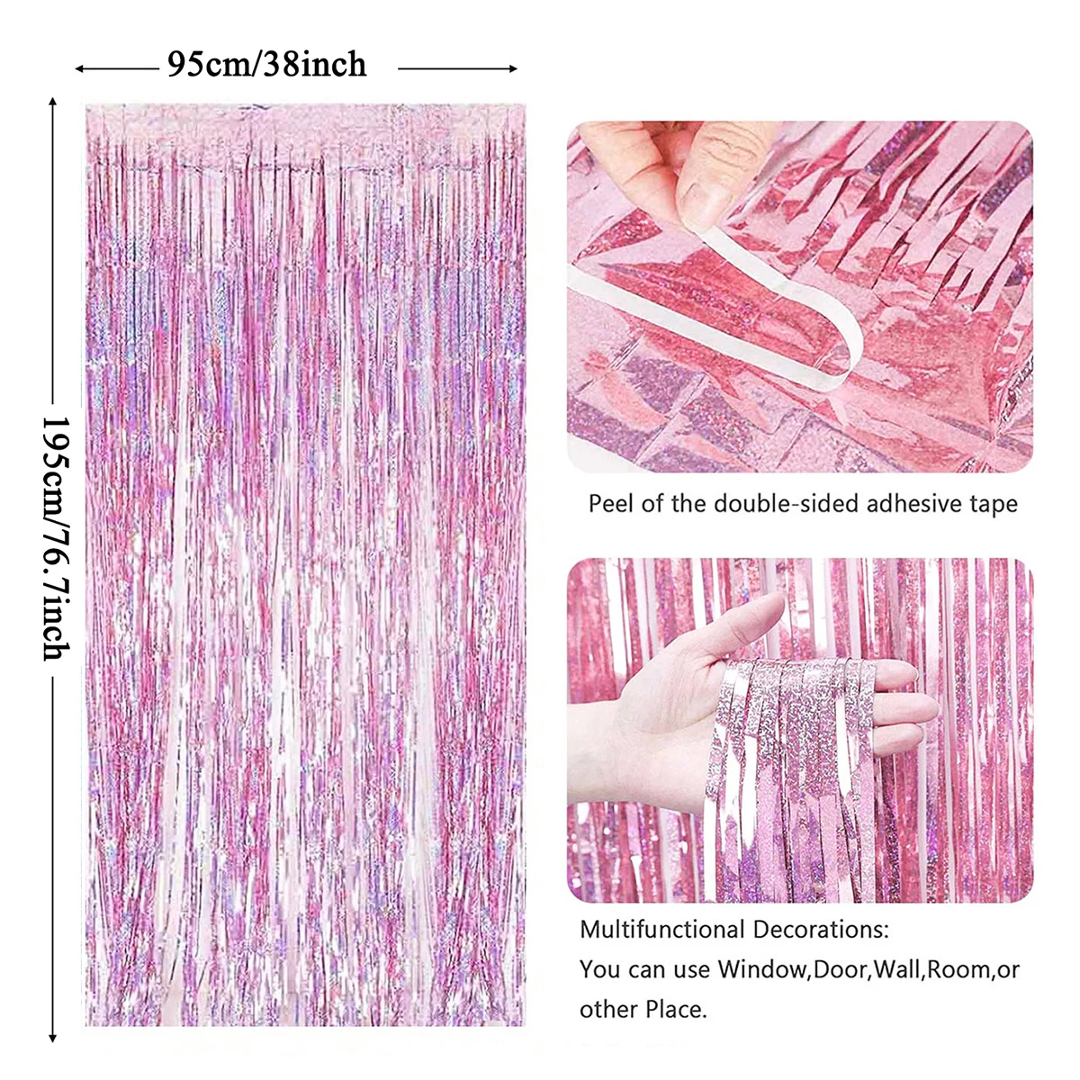 Tinsel Curtain 2Pcs Pink 2m Girl Birthday Wedding Bachelorette Party Decoration Graduation Bridal Shower Tassel Background