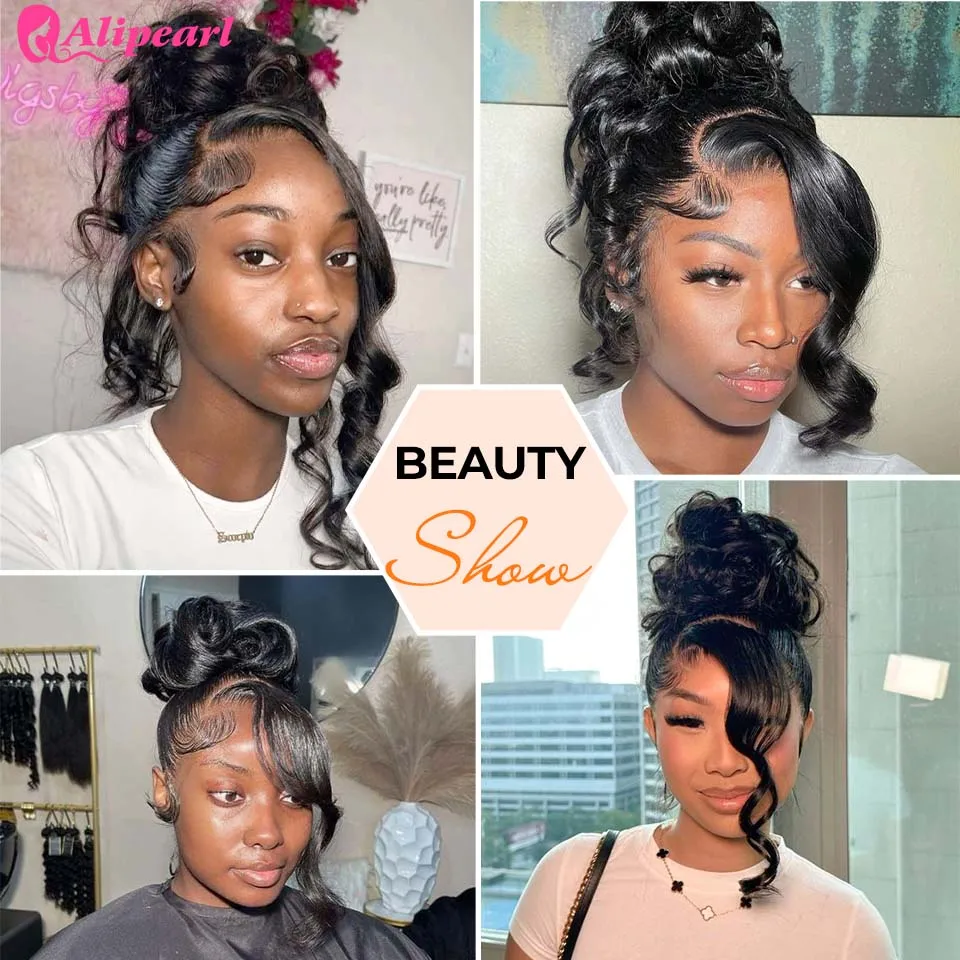 Alipearl Hair Deep Side Part Wave with Bangs Hair Natural Look Invisi Drawing 360 Lace Wig Beginner Friendly Hairstyle