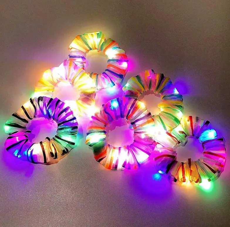 

100PCS LED Light Hair Scrunchies Flashing Sheer Elastic Bands Ties Ropes Halloween Christmas Glow Decorations