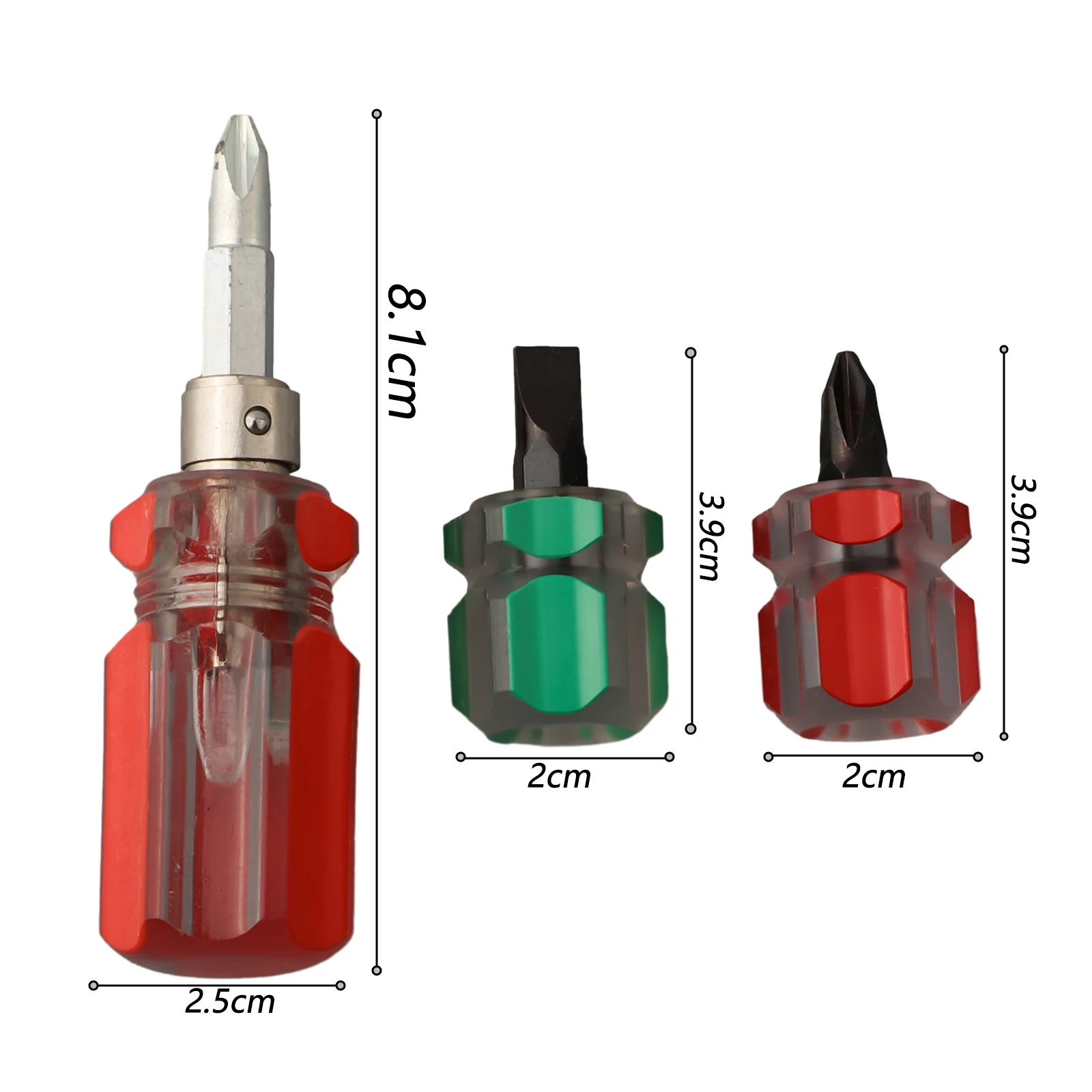 

3Pcs Short Screwdriver Flat Head /Cross-Head/2-in-1 Interchangeable Screwdriver Crystal Handle Dual Purpose Screwdriver