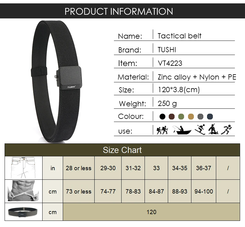 VATLTY Starker Freizeitgürtel für EDC, Metall, automatische Schnalle, taktischer Outdoor-Gürtel, enger Nylon-starre Gürtel, Herren-Militärgürtel – Detail 3
