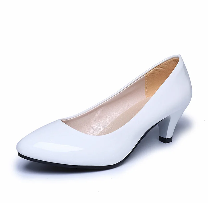 New Women's Shoes On Heels Elegant Medium High Heeled Ladies Pointed Toe Fashion Pumps For Woman Office Black White Red 4