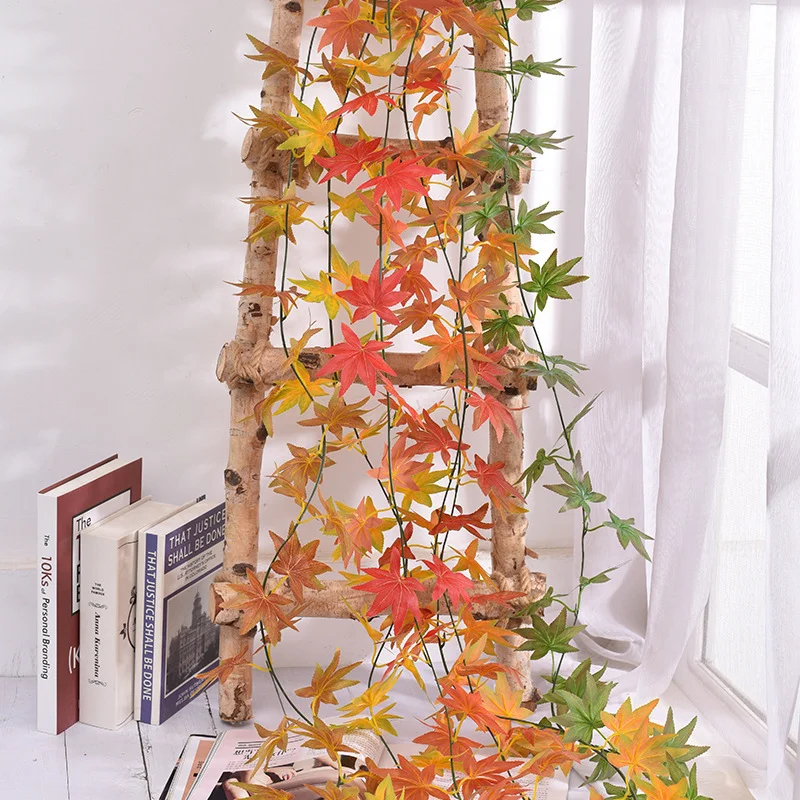 2.3M Artificial Silk Maple Leaves Vine Garland Artificial Maple Hanging Colorful Autumn Leaves Rattan Home Garden Decoration