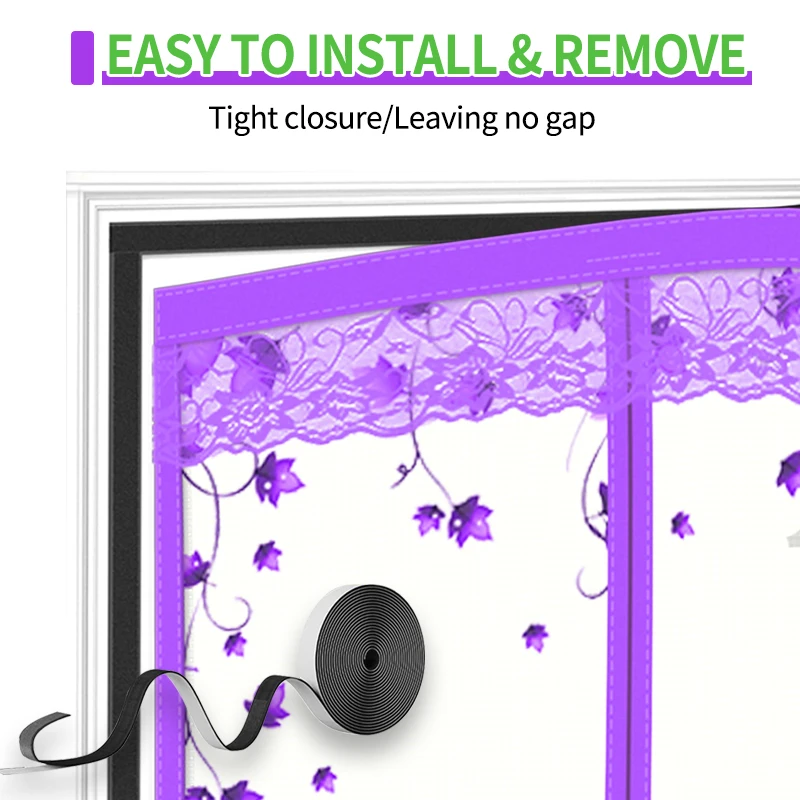 Silent mosquito proof door curtain with purple lotus chrysanthemum mesh magnetic suction self adhesive partition