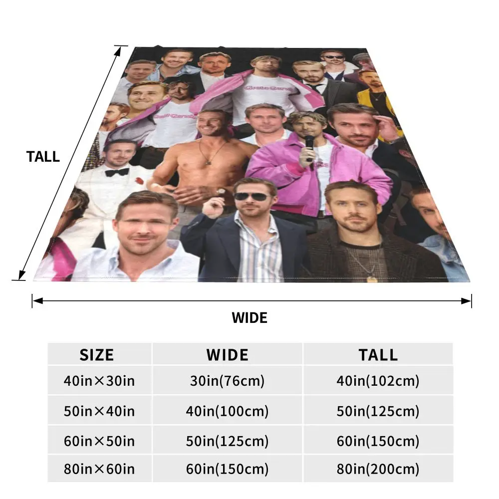 Description Picture 3 of itemBarbenheimer Film Warm Soft Blankets Ryan Gosling Actor Photo Picnic Bedding Throws Custom Flannel Bedspread Sofa Bed Cover